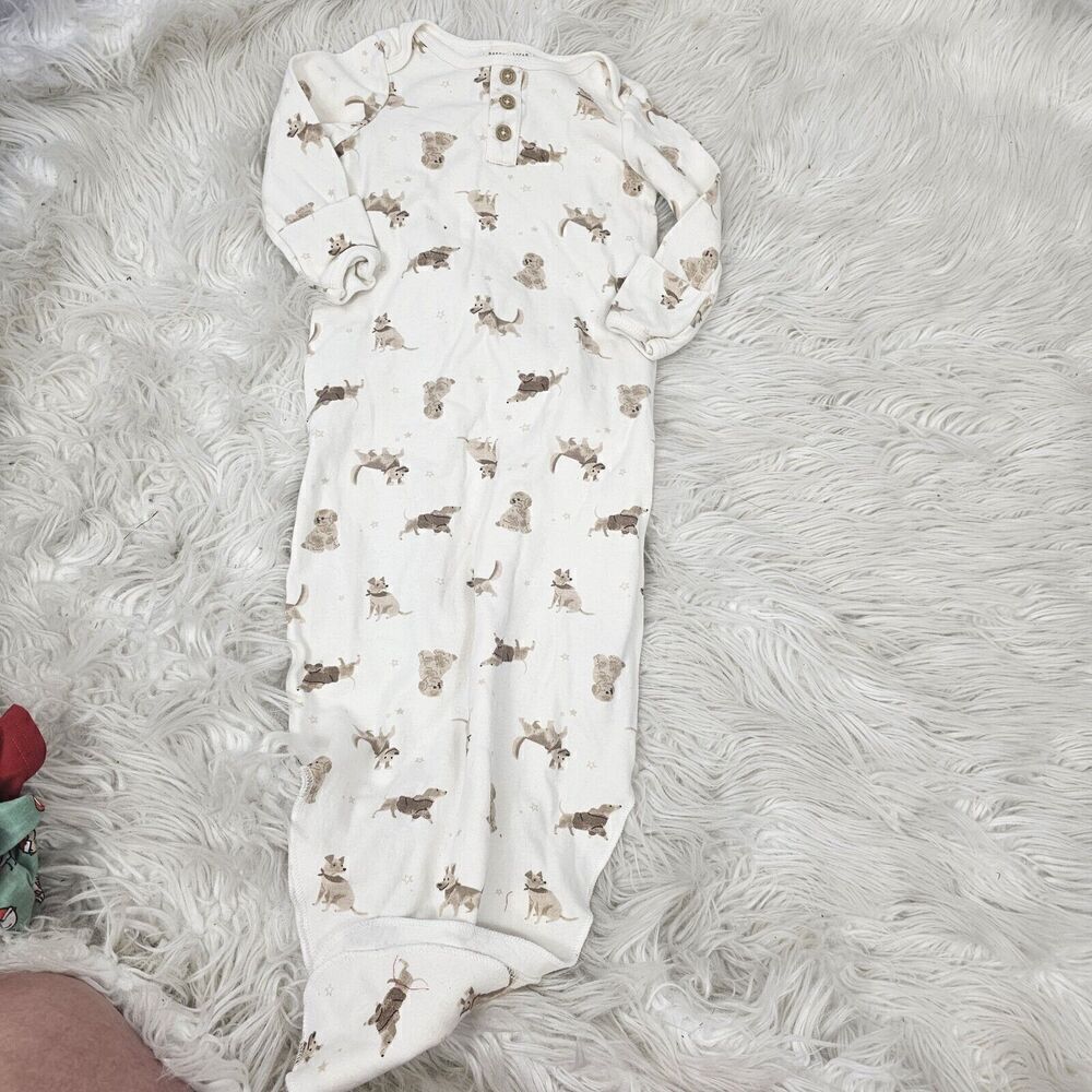 Rabbit Bear White Puppy Print Knot Gown Size 6-9M Months